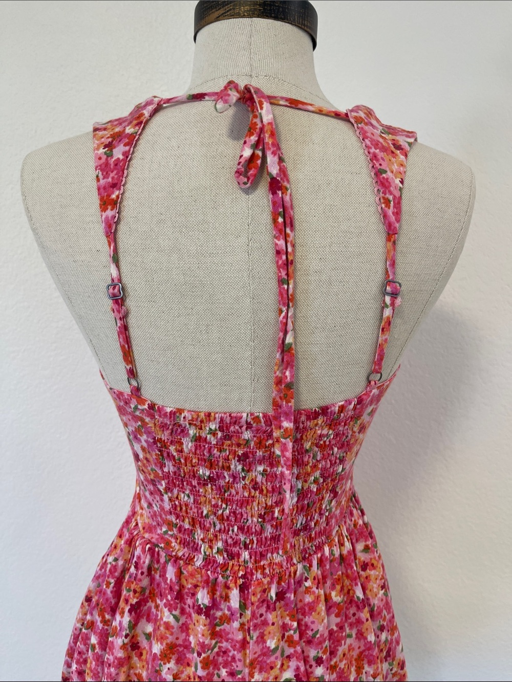 Wild Fable Pink Floral Smocked Open Tie Back Corset Front Romper XXS - Picture 4 of 11